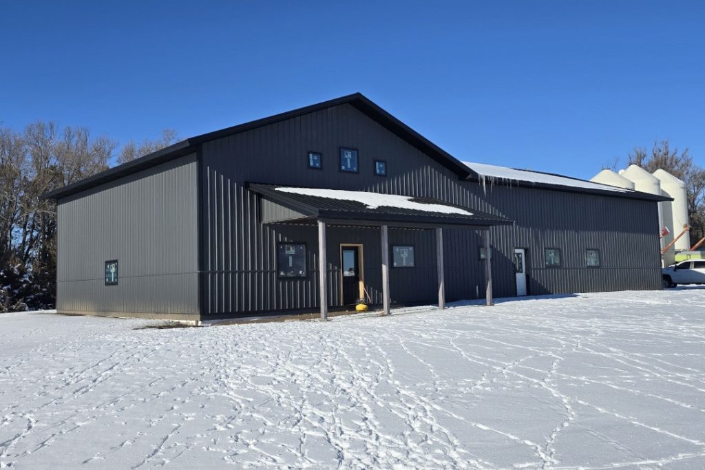 Oakmont barndominium project, black metal exterior