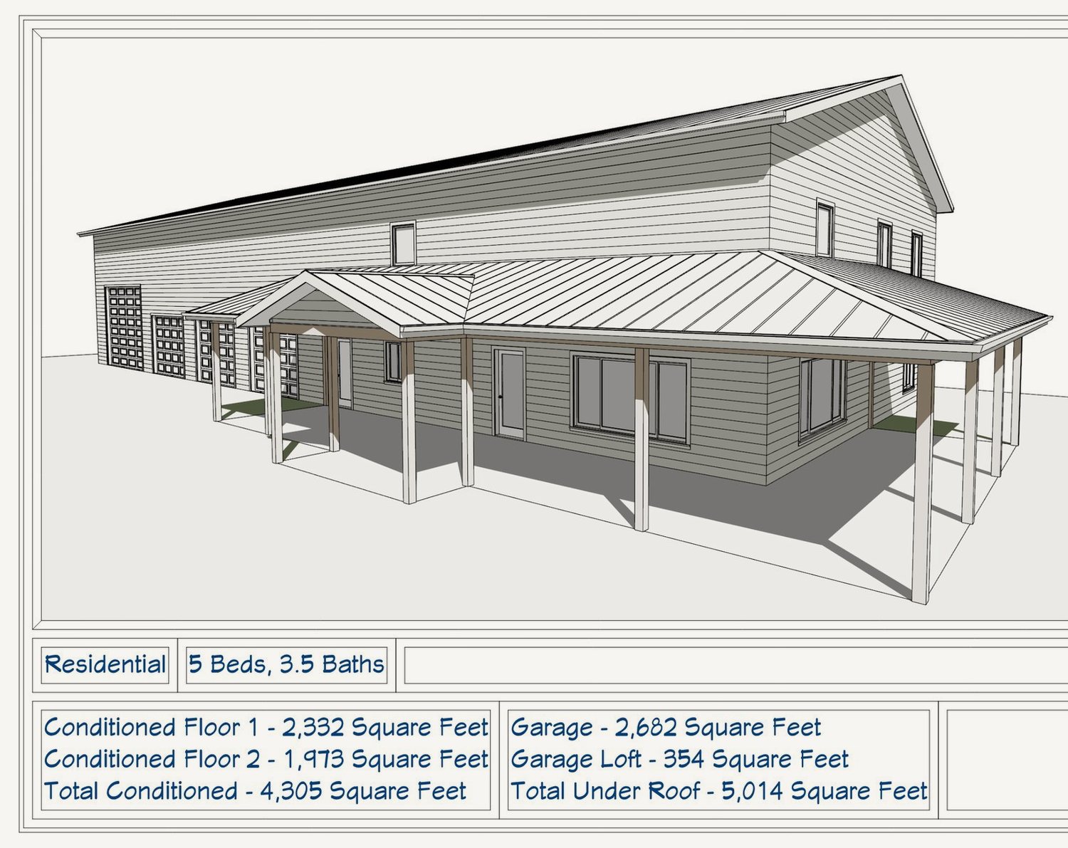 Black Barndo plan cover rendering showing the residential wing and attached shop under one roof