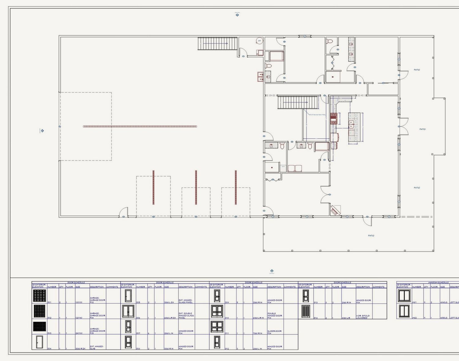 Prairie Barndo main floor overview plan with kitchen, great room and the attached garage wing